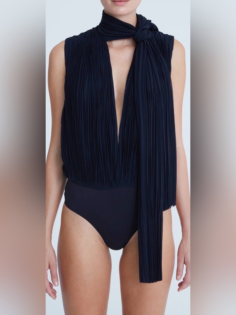 Halson Carly Chitfon Pleated Bodysuit with neck tie